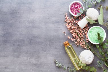 Spa tedavi kavramı, doğal cosmeti ile düz yatıyordu kompozisyon