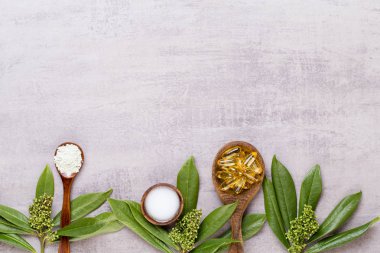 Bio bitkisel yeşil kozmetik düzenleme, deniz tuzu ve el yapımı çünkü