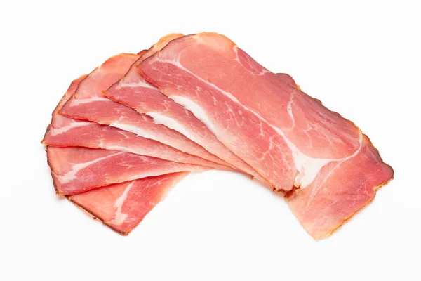 Hamon affettato su sfondo bianco. Spanisch carne tradizionale . — Foto Stock