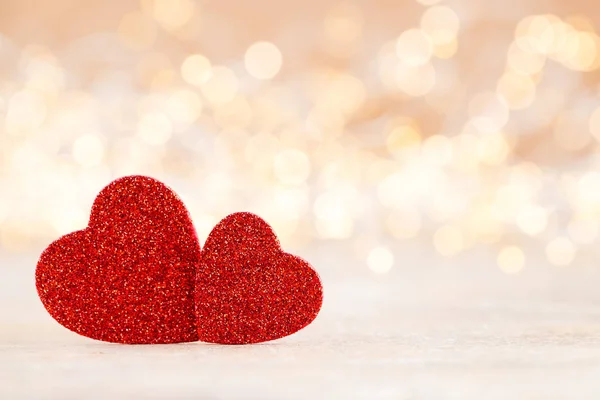 Rotes Herz Bokeh Hintergrund, Valentinstag Grußkarte. — Stockfoto