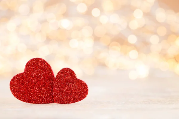 Red heart bokeh background, valentine day greeting card. — Stock Photo, Image