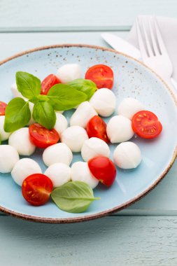 Olgun Kiraz domates ve mini mozza lezzetli caprese salatası