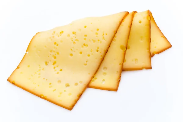 Τυρί φέτες απομονωμένο στο λευκό φόντο. — Φωτογραφία Αρχείου