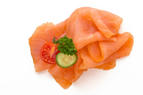 Fresh salmon slice and spice on the white background. — Stock Photo, Image