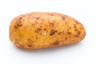 Biyolojik russet patates izole edilmiş beyaz arka plan.