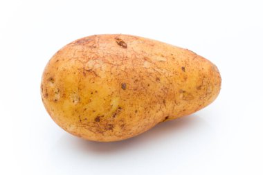 Biyolojik russet patates izole edilmiş beyaz arka plan.