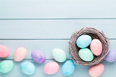 Pastel Paskalya yumurta arka plan. Bahar greating kartı.