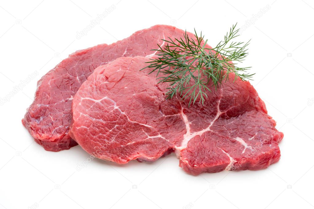 Fresh raw beef steak isolated on white.