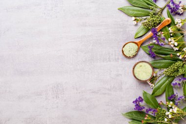 Bio bitkisel yeşil kozmetik düzenleme, deniz tuzu ve el yapımı çünkü