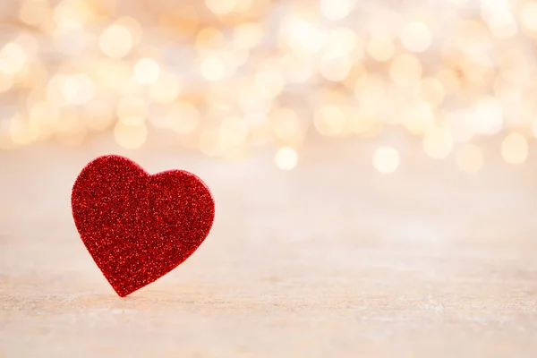 Rotes Herz Bokeh Hintergrund, Valentinstag Grußkarte. — Stockfoto