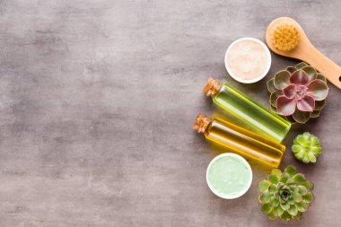 El yapımı biyo-kozmetik ve kaktüs kompozitli spa arka planı