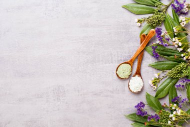 Bio bitkisel yeşil kozmetik düzenleme, deniz tuzu ve el yapımı çünkü