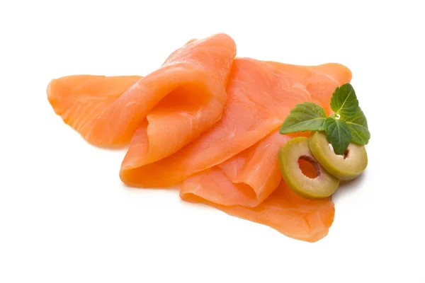 Fresh salmon slice and spice on the white background. — Stock Photo, Image