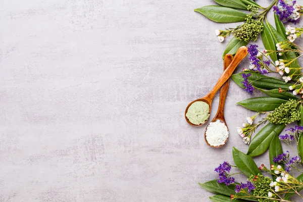 Bio bitkisel yeşil kozmetik düzenleme, deniz tuzu ve el yapımı çünkü