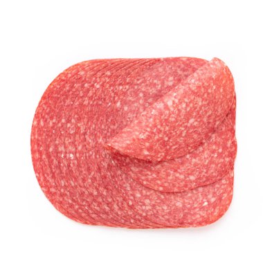 Beyaz arka planda salam dilimleri.