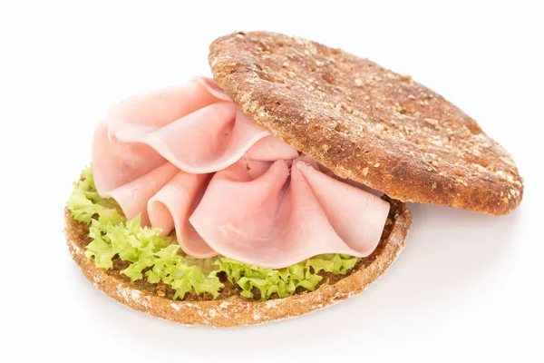 Sandwich con prosciutto di maiale su sfondo bianco. — Foto Stock