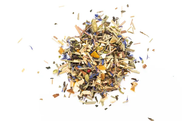 Herbal tea on a white background. Top view. — Stock Photo, Image