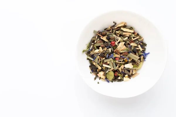 Herbal tea on a white background. Top view. — Stock Photo, Image