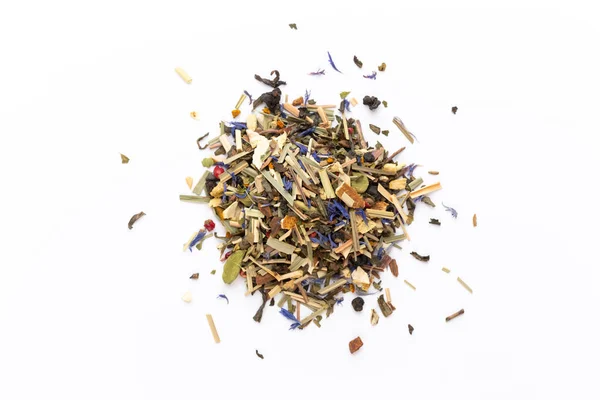 Herbal tea on a white background. Top view. — Stock Photo, Image