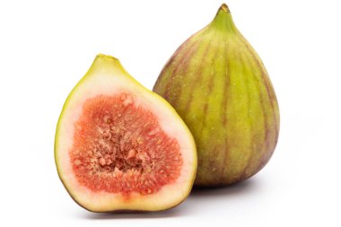 Beyaz arka plan üzerinde izole incir meyve. Üstten Görünüm. Düz yatıyordu patt