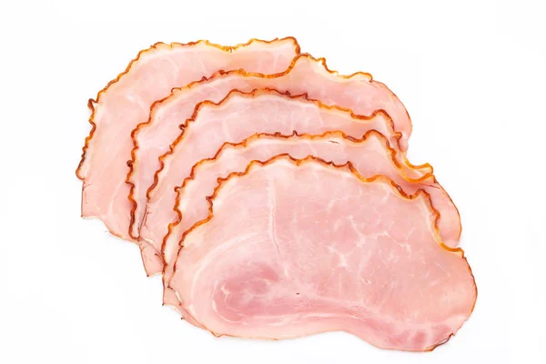 Sliced boiled ham sausage isolated on white background, top view — Stock Photo, Image