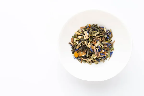 Herbal tea on a white background. Top view. — Stock Photo, Image