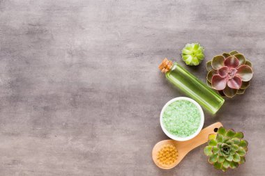 El yapımı biyo-kozmetik ve kaktüs kompozitli spa arka planı