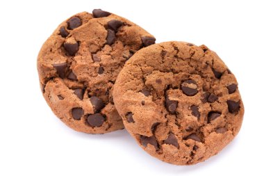 Beyaz arka plan üzerinde izole çikolatalı kurabiye. Tatlı biscu