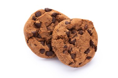 Beyaz arka plan üzerinde izole çikolatalı kurabiye. Tatlı biscu