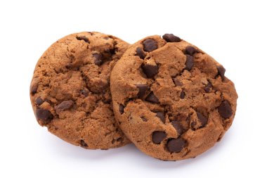 Beyaz arka plan üzerinde izole çikolatalı kurabiye. Tatlı biscu