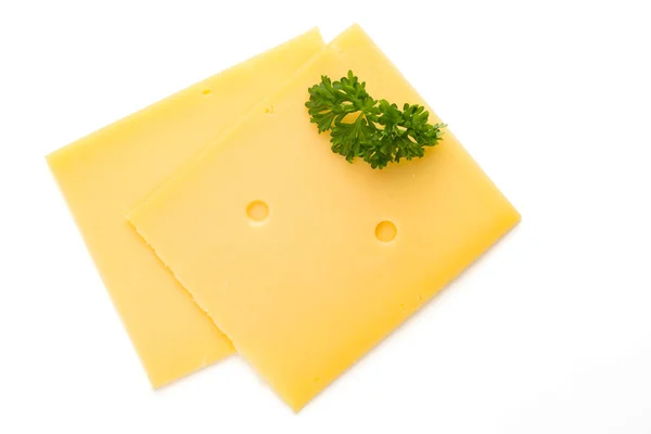 Rebanada de queso aislada sobre el fondo blanco. —  Fotos de Stock