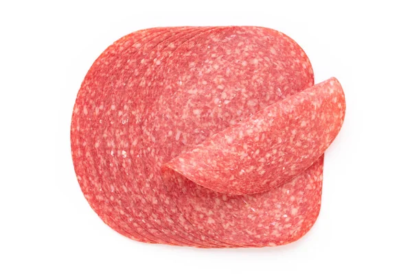 Beyaz arka planda salam dilimleri.