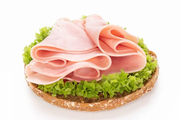 Sandwich con prosciutto di maiale su sfondo bianco. — Foto Stock