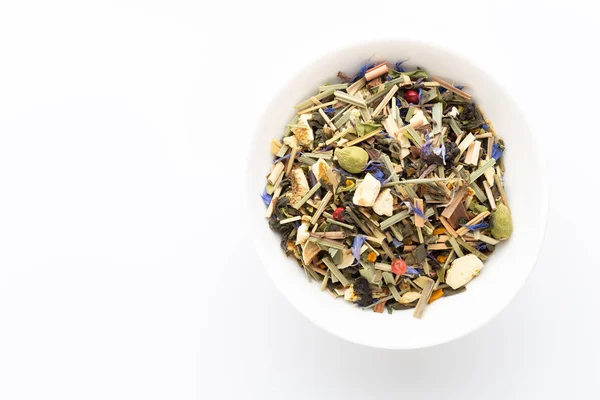 Herbal tea on a white background. Top view. — Stock Photo, Image