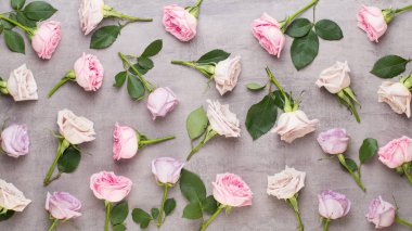 Çiçekler sevgililer günü kompozisyonu. GR üzerindeki pembe gülden yapılmış çerçeve