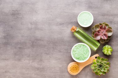 El yapımı biyo-kozmetik ve kaktüs kompozitli spa arka planı