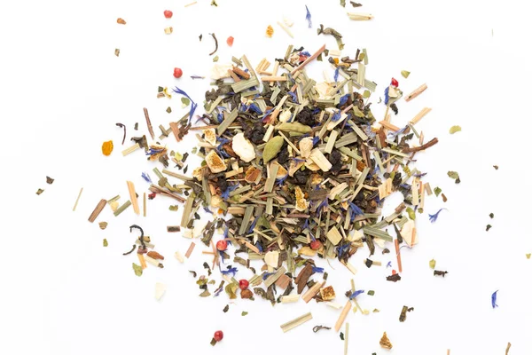 Herbal tea on a white background. Top view. — Stock Photo, Image