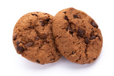 Beyaz arka plan üzerinde izole çikolatalı kurabiye. Tatlı biscu