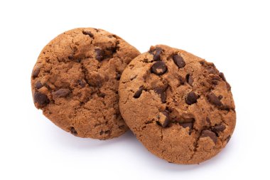 Beyaz arka plan üzerinde izole çikolatalı kurabiye. Tatlı biscu