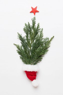 Noel tebrik kartı. Beyaz arka planda çam süslemesi. Ne?