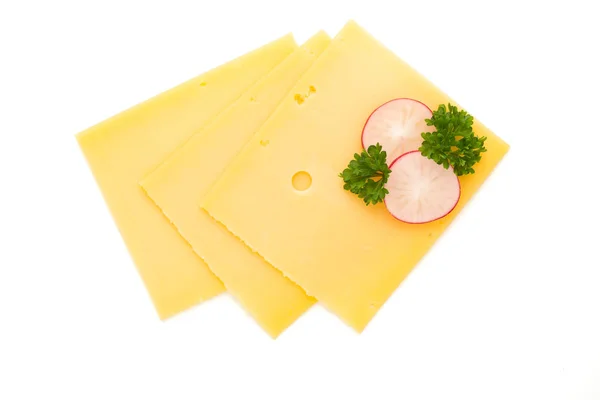 Fatia de queijo isolada no fundo branco. — Fotografia de Stock