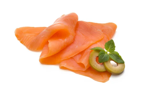 Fresh salmon slice and spice on the white background. — Stock Photo, Image