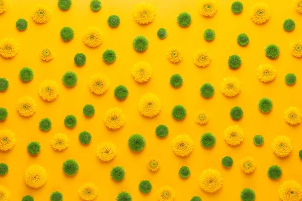 Sarı arka planda sarı çiçek deseni. Bahar selamlaması c