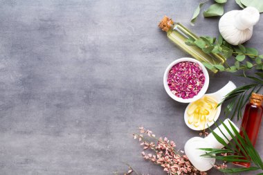 Spa tedavi kavramı, doğal cosmeti ile düz yatıyordu kompozisyon