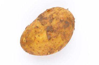 Beyaz arka plan üzerinde izole genç patates. Yeni hasat. Düz yatıyordu