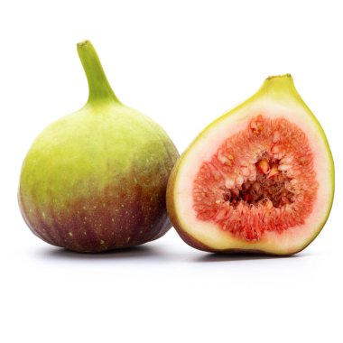 Beyaz arka plan üzerinde izole incir meyve. Üstten Görünüm. Düz yatıyordu patt