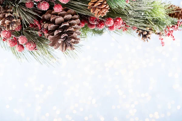Vánoční jedle se zázemím bokeh. Veselé Vánoce a Ha — Stock fotografie
