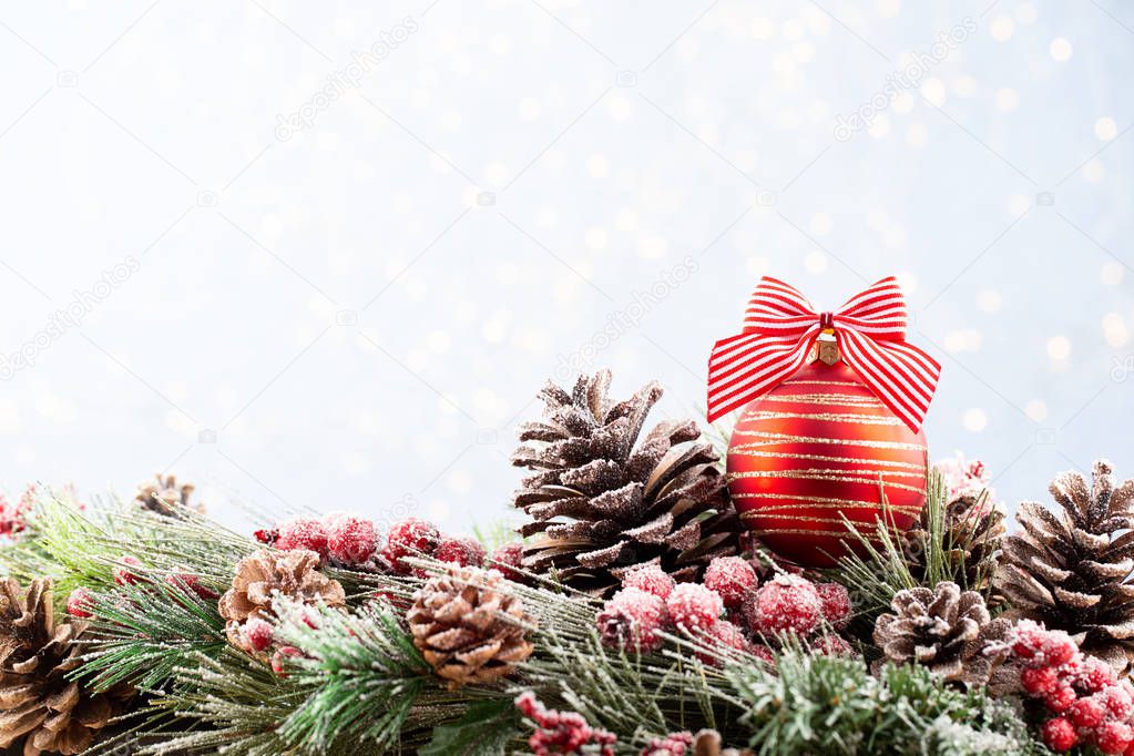 Christmas fir tree with bokeh background. Merry Christmas and Ha