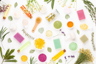 Spa aromaterapi çiçek arka plan, düz yatıyordu.