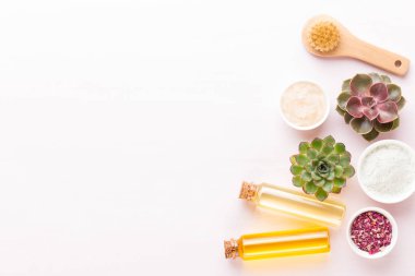 Spa arka plan ile el yapımı bio kozmetik ve kaktüs compositio
